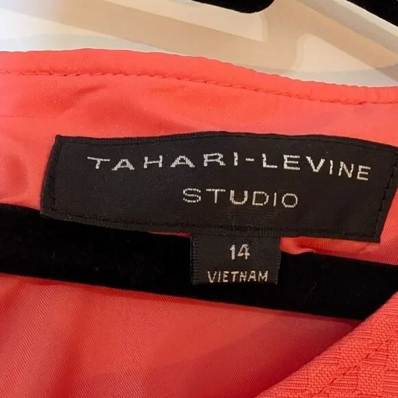 Tahari Levine Studio Sunset Salmon Sheath Dress 14 Sleeveless Career Coquette - Picture 5 of 8